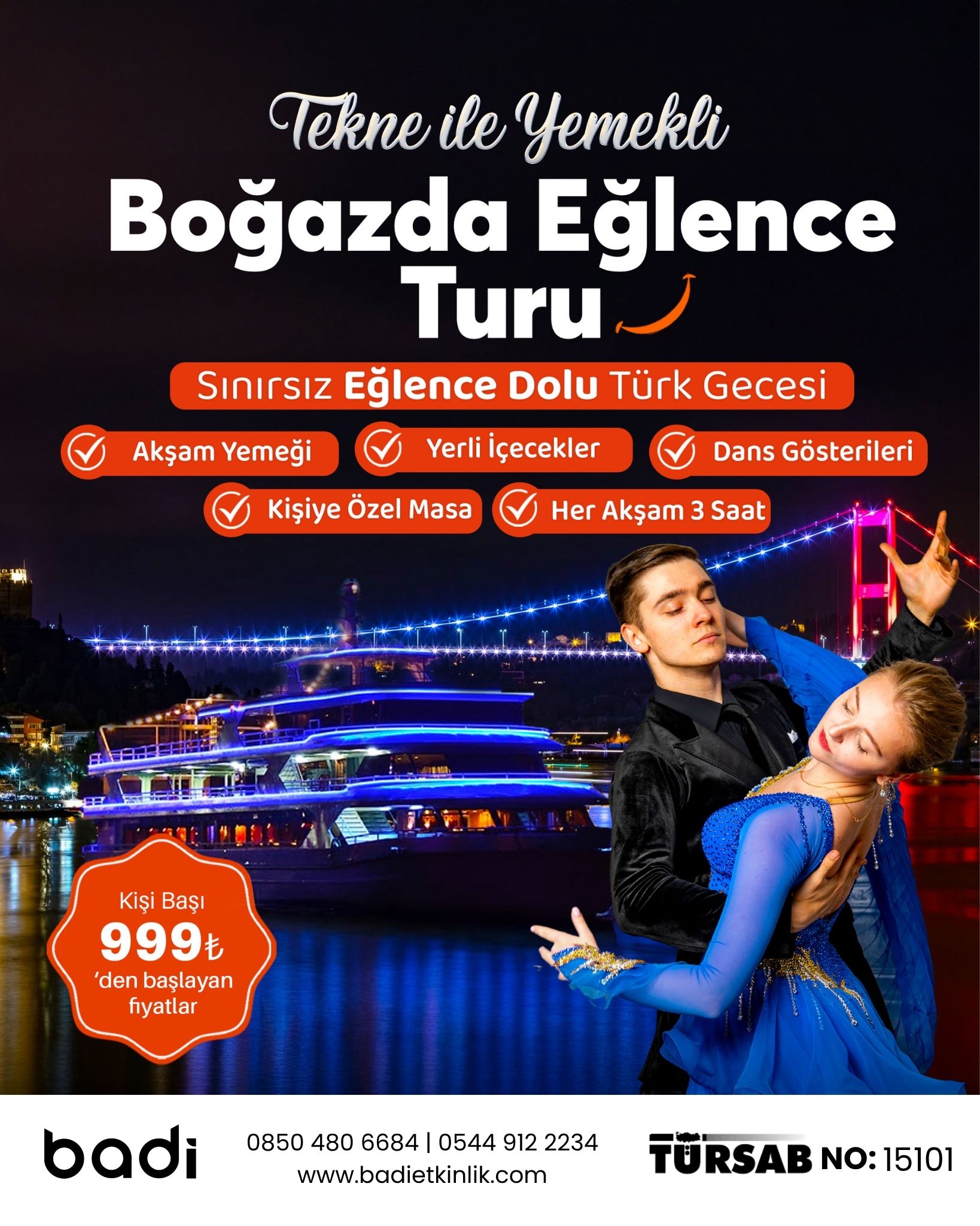 Boğazda Yemekli Türk Gecesi & Eğlence Turu